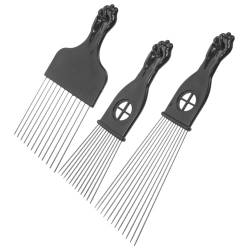 3 Stk Kamm Haarpickel aus Metall Metallpicks für Afro-Haare breiter Zahnstocher für Haare Afro-Haarbürste hair care tools haircare tools Welle Werkzeug Afrika Stahlnadel k2 Plastik von WOFASHPURET