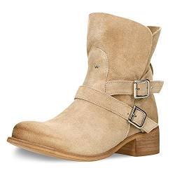 WOJAS Stiefel Damen |Stylische Boots Frauen | Schuhe Leder | Elegante Damenschuhe Mit Hohem Obermaterial | Stylische Stiefeletten - Beige 55040-64, r. 42 von WOJAS