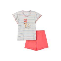 WOODY Pyjama Set für Mädchen - 8A, Rosa Gestreift - Baumwolle, Magischer Leuchtdruck, T-Shirt und Shorts von WOODY