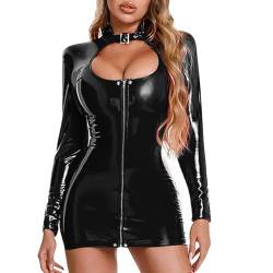 WOPOLIUE Damen Lederkleid Sexy Kleid Sexy Damen Wetlook Leder Bodysuit Latex Dessous Frauen Partykleid Minikleid Figurbetontes Kleid Damen Nachtwäsche Clubwear Tanzparty Kostüm Anzug Enge Kleidung von WOPOLIUE