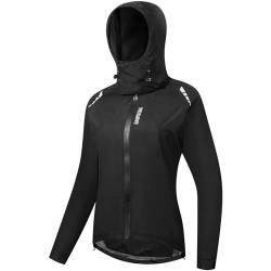 WOSAWE Damen Radjacke Wasserdicht Leicht Regenjacke Winddichte Laufjacke für Radfahren, Laufen, Wandern, Bergsteigen (Schwarz, L) von WOSAWE