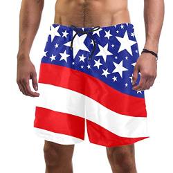 WOSHJIUK Herren-Badehose, schnell trocknende Boardshorts mit Netzfutter,Gestreiftes Muster Amerikanische Flagge,Strandshorts Herrenshorts von WOSHJIUK