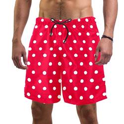 WOSHJIUK Herren-Shorts,Badehose,schnell trocknend,roter Hintergrund weiße Punkte,Board Short Outdoor Walk Beach Bademode von WOSHJIUK