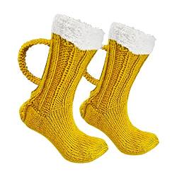 Biersocken Mit Henkel, Bierkrug Slipper Socken Mit Griff, Bier Kniestrümpfe Farbblockierende Bodensocken Warme Wollsocken Mit Mittlerer Röhre Unisex Hausschuhsocken von WOTEG