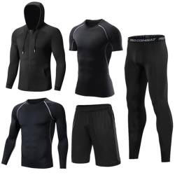 WOWEI Sportbekleidung Herren Kompressionsanzug Sportanzug Set Trainingsanzug 5 Stücke Schnelltrocknend Sportswear Herren Activewear Laufkleidung Atmungsaktives Gym Running (SPC-27, XL) von WOWEI