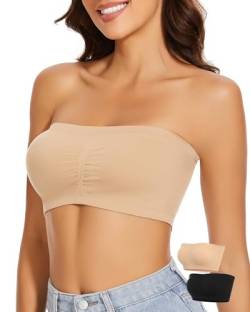 WOWENY 2er Pack Bandeau BH Gepolstert Damen Trägerlos Tube Top BHS ohne Träger Nahtlos Atmungsaktiver Soft von WOWENY