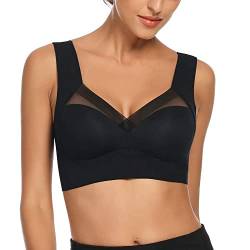 WOWENY Nahtlose BHs für Frauen, kabellos, Übergröße, Schlaf-BHs, gepolstert, dünn, weich, bequem, Sport, Yoga-BH, eveday BHs, Schwarz , Large von WOWENY