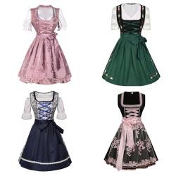 Damen Oktoberfest Dirndl Kleid Sale, Dirndlkleid mit Stickerei inkl. Dirndlbluse Dirndlschürze 3 teilig Bier Maid Kostüme Midi Trachtenkleid Deutsches Bierfest Kostüm für Oktoberfest Karneval von WOXIHUAN