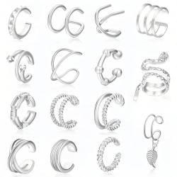 15 Pcs Ear Cuff Set Damen，Ohrclips，Ohrmanschetten Ohrringe Earcuff Set，Ohrklemme Ear Cuffs silber Ohrschmuck von WOXJENA