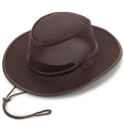 WOYUANSHA Cowboyhüte Männer Cowboy Hüte Sonnenkappen Für Männer Polyester Mesh Weizen Sonnenschirm Atmungsaktive Hüte 57 cm Braun von WOYUANSHA