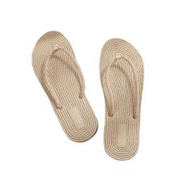 WOYUANSHA Pantoletten Zehentrenner Mode Flip Flops Stroh Hotel Hausschuhe Damen Schuhe Indoor Outdoor Flip-Flops Strand Flache Rutschen 37 Beige von WOYUANSHA