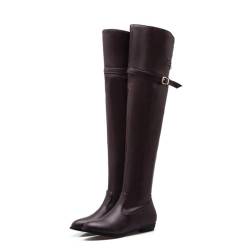 WOkismD Damen Stiefel Große Größe über dem Knie Stiefel Flache Low Heel Hohe Stiefel Lange Stiefel,Braun,42 EU von WOkismD