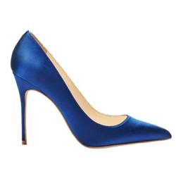 WOkismD High Heel Damen Pumps Satin geschlossene Spitze Zehenpartie 11,9 cm Stilettoabsatz für Frauen bequeme Party-Hochzeits-Arbeits-elegante Freizeitschuhe,Blau,45 von WOkismD