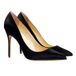 WOkismD High Heel Damen Pumps Satin geschlossene Spitze Zehenpartie 11,9 cm Stilettoabsatz für Frauen bequeme Party-Hochzeits-Arbeits-elegante Freizeitschuhe,Schwarz,42 von WOkismD