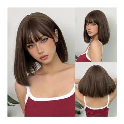 Wellige lockige Perücken Hitzebeständige Naturhaar-Perücke, blond, rosa, Ombré-Stil, kurze Bob-Perücke mit Pony, synthetische gerade Cosplay-Lolita-Perücken for schwarze Frauen Lange lockige farbige P von WQQYU6HKF