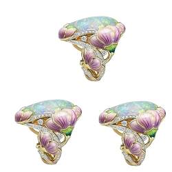 WRITWAA 3 Stück Blumenring Opal Stein Gussring Damen Modischer Ring Damen Schmuckzubehör Fingerring von WRITWAA