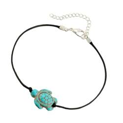 WRITWAA Schildkröten-fußkettchen Schildkröte Fußkettchen Armband Knöchelkette Knöchelschmuck Kette Mit Fußanhänger Frau Knöchel Strandschmuck Für Damen Frau Mode Fußkettchen Black Türkis von WRITWAA