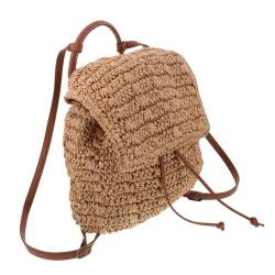 WRITWAA Strohrucksack Umhängetaschen Sommer Strandtasche Handgefertigter Gewebter Rucksack Umhängetasche Mit Kordelzug Rucksack Aus Gewebtem Stroh Strohsack Korbtasche Light Brown von WRITWAA