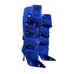 WRTYBHKOLUS Damen Overknee Chaps Stiefel Ladies Niet Spitzem Abnehmbar Spleißen Stapel Von Boots Lange Röhre Stiletto High Heels Shoes Geeignet für Den Täglichen Gebrauch,O,34 von WRTYBHKOLUS