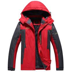 WSLCN Herren Mantel Outdoor Softshelljacken Funktionsjacke Kapuze Wasserdicht Warm Dicke Rot DE S (Asie XL) von WSLCN