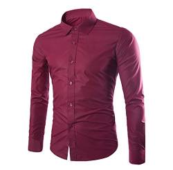 WSLCN Herren Schlicht Modisch Business Freizeit Hemden Langarm Einfarbig Burgundy DE S (Asiatisch L) von WSLCN