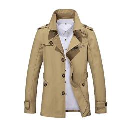 WSLCN Herren Trenchcoat Kurz Einreihig Leicht Mittellang Schlank Windbreaker Baumwolle Jacken Gr. Medium, khaki von WSLCN