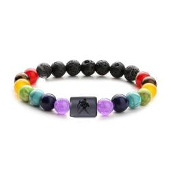 WSPEMLFP Armband Herren Perlen, Armbänder Aus Natürlichem Edelstein, 7 Chakra-Lavastein, 12 Sternbilder Wassermann, Reiki-Yoga-Armband, Stretch-Armband Mit Glücksbringer Für Frauen Und Männer von WSPEMLFP