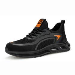 Luftkissen Bequeme Stahlkappe Sneaker Herren Auslaufsichere Arbeitsschuhe Damen Unzerstörbare Stahlkappe Arbeitsschuhe Herren (Black,42 EU) von WTDXSPS