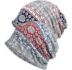 WULIQIUQIU Chemo-Beanie-Mütze für Damen, Krebskappe, Stretch, lässig, Turban-Kopfbedeckung, F-Rosa+Grau, Einheitsgröße von WULIQIUQIU