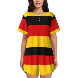 Damen-Pyjama-Set mit Deutschland-Flagge, bequem, kurzärmelig, Nachtwäsche, Tops und Shorts, niedlicher Schlafanzug, 2-teiliges Lounge-Set, S-XL, Schwarz, L von WURTON