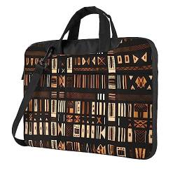 Laptoptasche mit afrikanischem Schlammstoff, Tribal-Druck, stilvolle Laptoptasche, Kuriertasche für Damen und Herren, Schulter-Laptop-Tasche, Schwarz, 15.6 inch von WURTON