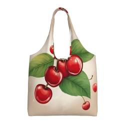 Lovely Sweet Red Cherry 1 Print Cute Canvas Tote Bag Women Aesthetic Tote Bag Houlder Bag Personalized Giving, Schwarz, Einheitsgröße von WURTON