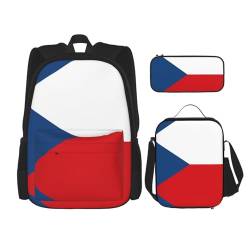 WURTON 3-in-1-Set, Motiv: Flagge der Tschechischen Republik, lässig, verstellbar, Schulter-Rucksack, Lunch-Tasche, Federmäppchen, Beutel, Schwarz, Einheitsgröße von WURTON