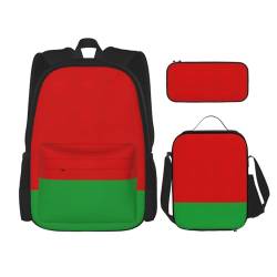 WURTON 3-in-1-Set mit Flaggenaufdruck, verstellbarer Schulter-Rucksack, Lunch-Tasche, Federmäppchen, Beutel, Schwarz, Einheitsgröße von WURTON