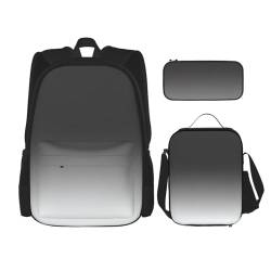 WURTON 3-in-1-Set mit weißem bis schwarzem Aufdruck, lässiger verstellbarer Schulter-Rucksack, Lunch-Tasche, Federmäppchen, Beutel, Schwarz, Einheitsgröße von WURTON