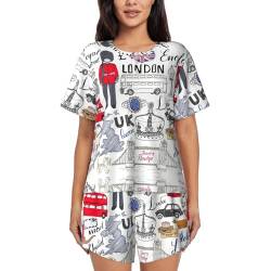 WURTON I Love London I Love London Pyjama-Set für Damen, kurzärmelig, Rundhalsausschnitt, 2-teiliges Lounge-Set, Schwarz, 4XL von WURTON