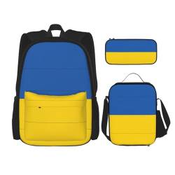 WURTON Rucksack mit Flagge der Ukraine, für Mädchen, Jungen, Schultaschen, Teenager, Lunchbox und Federmäppchen, 3-in-1 Büchertaschen-Set von WURTON