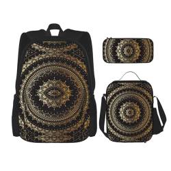 WURTON Rucksack mit Mandala-Druck, für Mädchen, Jungen, Schultaschen, Teenager, Lunchbox und Federmäppchen, 3-in-1-Büchertaschen-Set von WURTON