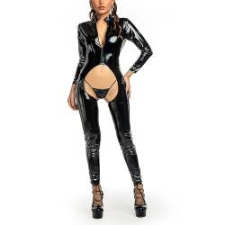 Leder Bodysuit Damen Sexy wetlook dessous frauen dessous set Catsuit Damen Wetlook Bodysuit Ouvert Sexy Latex Catsuits für Damen Latex Overall Catsuit Sexy Erotik Wetlook Dessous set Clubwear（3XL） von WUUDOA