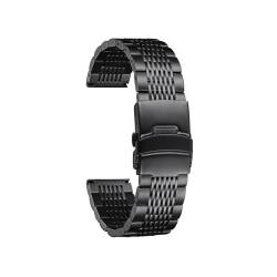 WUURAA Uhrenarmband aus Edelstahl, 18 mm, 20 mm, 22 mm, 24 mm, poliertes Metallgeflecht, Uhrenarmband for Männer und Frauen(Black,24mm) von WUURAA