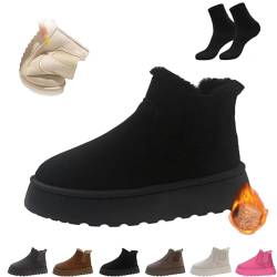 Damen Dicke Sohle Warm Schnee Stiefeletten Pelz Gefüttert Anti-Rutsch Slip on Winter Schneestiefel Plattform Komfort Orthopädische Wasserdichte Stiefel, Schwarz , 37 EU von WXDTW