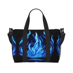 Indigo Reisetasche, Flammenmuster, Wochenend-Handgepäck für Damen, Sporttasche, Workout-Reisetasche, Übernachtung, Schwarz , Einheitsgröße von WYCZHY