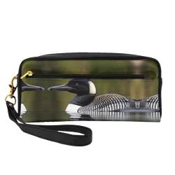 Loon Nature Kosmetiktasche mit Vogelmotiv, klein, tragbar, niedlich, Reise-Make-up-Tasche für Damen, Make-up-Pinsel-Organizer-Tasche, Schwarz , Einheitsgröße, Kosmetiktasche von WYCZHY