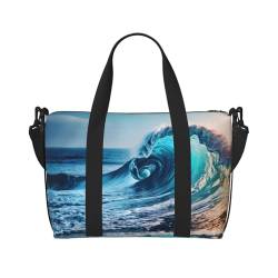 Ocean Sea Wave Reisetasche, Wochenend-Handgepäck für Damen, Sporttasche, Workout-Reisetasche, Übernachtung, Schwarz , Einheitsgröße von WYCZHY