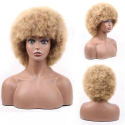 Synthetische Afro-Perücke, kurze, flauschige Haarperücken für schwarze Frauen, verworrenes, lockiges Haar für Party, Tanz, Cosplay-Perücken mit Pony-27 von WYLZBA