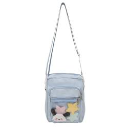 WYLZLKX Japanische JK Schulmädchen-Itabag Umhängetasche mit transparentem Fenster, Nylon, Anime-Anstecknadel, kleine Umhängetasche für Damen, Blau von WYLZLKX