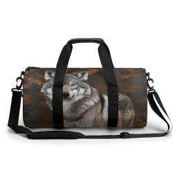 Reisetasche, Sporttasche, Wildgrauer Wolf-Druck, Sporttasche, Turnbeutel, Turnbeutel mit Schuhfach, wilder grauer Wolf, 45 cm/22,9 cm/22,9 cm/22,9 cm/22,9 cm, Wild Wild Grey Wolf, 17.7in/9in/9in von WYUSPGK