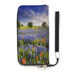 WYUSPGK Geldbörse aus PU-Leder, Texas Bluebonnets Landschafts-Druck, Kartenhalter, große Kapazität, lange Geldbörse für Frauen, Handheld-Clutch, Stil, 20 x 10,5 cm, modern, Stil:, 20x10.5cm, Modern von WYUSPGK