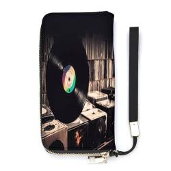 WYUSPGK Geldbörse aus PU-Leder, Vinyl-Schallplatten-Druck, Kartenhalter, große Kapazität, lange Geldbörse für Frauen, Handheld-Clutch, Stil, 20 x 10,5 cm, modern, Stil:, 20x10.5cm, Modern von WYUSPGK