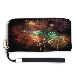 WYUSPGK Geldbörse aus PU-Leder, prächtiges Feuerwerk-Druck, Kartenhalter, große Kapazität, lange Geldbörse für Frauen, Handheld-Clutch, Stil, 20 x 10,5 cm, modern, Stil:, 20.0*10.5cm, Modern von WYUSPGK